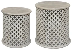 Kirkland's Home Mango Wood Pierced Accent Tables, Set Of 2- Accent & End Tables