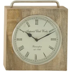 Kirkland's Home Mango Wood Square Handled Tabletop Clock- Decorative Accents