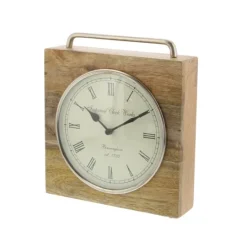 Kirkland's Home Mango Wood Square Handled Tabletop Clock- Decorative Accents