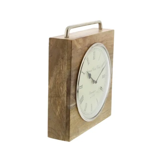 Kirkland's Home Mango Wood Square Handled Tabletop Clock- Decorative Accents