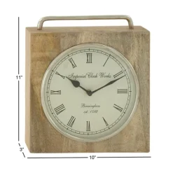 Kirkland's Home Mango Wood Square Handled Tabletop Clock- Decorative Accents