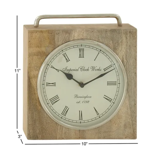 Kirkland's Home Mango Wood Square Handled Tabletop Clock- Decorative Accents