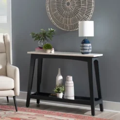 Kirkland's Home Marble And Black Wood Console Table- Console Tables
