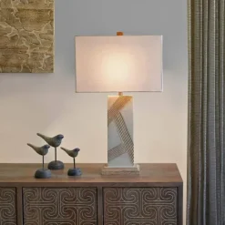 Kirkland's Home Marble Carved Lines Table Lamp- Table Lamps