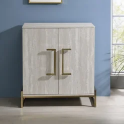 Kirkland's Home Marble Finish Gold Handle Storage Cabinet- Cabinets & Sideboards