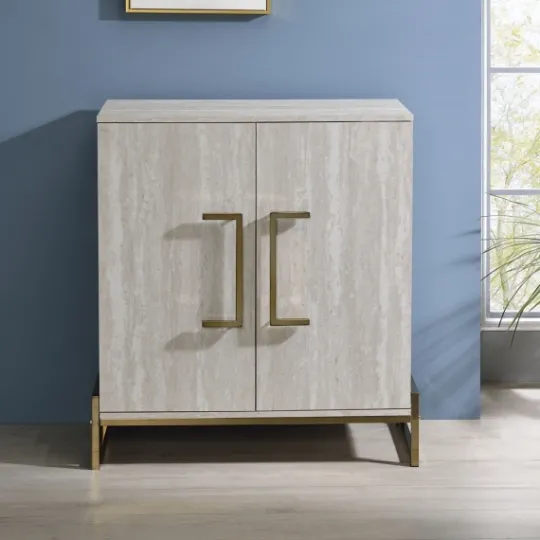 Kirkland's Home Marble Finish Gold Handle Storage Cabinet- Cabinets & Sideboards