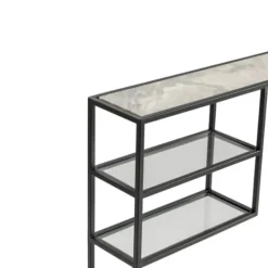 Kirkland's Home Marble Top Black Metal Console Table- Console Tables