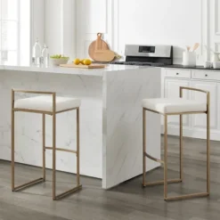 Kirkland's Home Marley Cream And Gold Bar Stools, Set Of 2- Bar Stools & Counter Height Stools