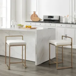 Kirkland's Home Marley Cream And Gold Counter Stools, Set Of 2- Bar Stools & Counter Height Stools