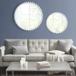 Kirkland's Home Marlowe White Beaded Round Wall Mirror, 36 In.- Decorative Mirrors