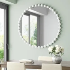 Kirkland's Home Marlowe White Beaded Round Wall Mirror, 36 In.- Decorative Mirrors