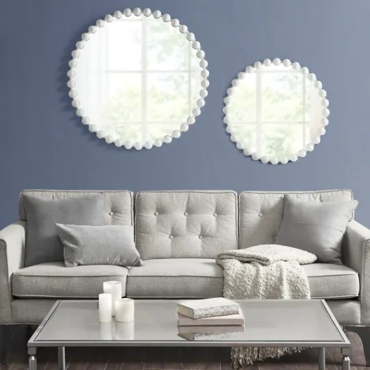 Kirkland's Home Marlowe White Beaded Round Wall Mirror, 27 In.- Decorative Mirrors