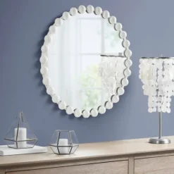 Kirkland's Home Marlowe White Beaded Round Wall Mirror, 27 In.- Decorative Mirrors