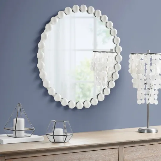 Kirkland's Home Marlowe White Beaded Round Wall Mirror, 27 In.- Decorative Mirrors