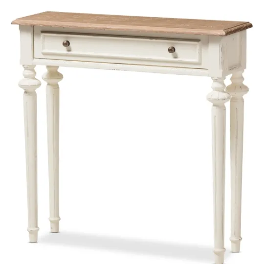 Kirkland's Home Marquetterie Whitewashed Oak Top Console Table- Console Tables