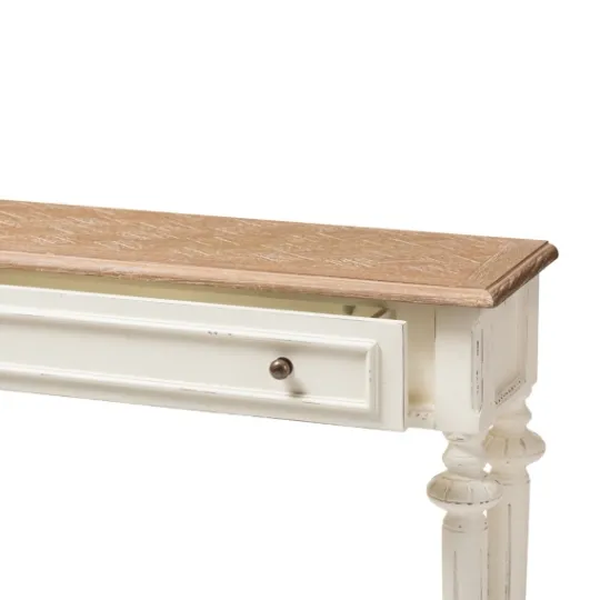 Kirkland's Home Marquetterie Whitewashed Oak Top Console Table- Console Tables