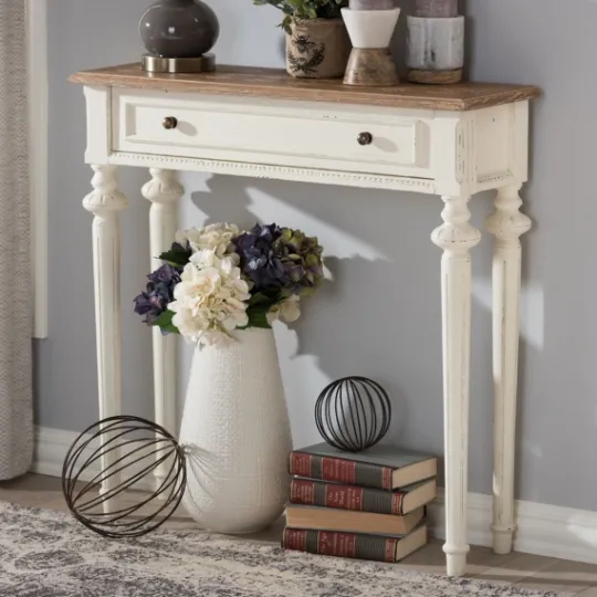 Kirkland's Home Marquetterie Whitewashed Oak Top Console Table- Console Tables
