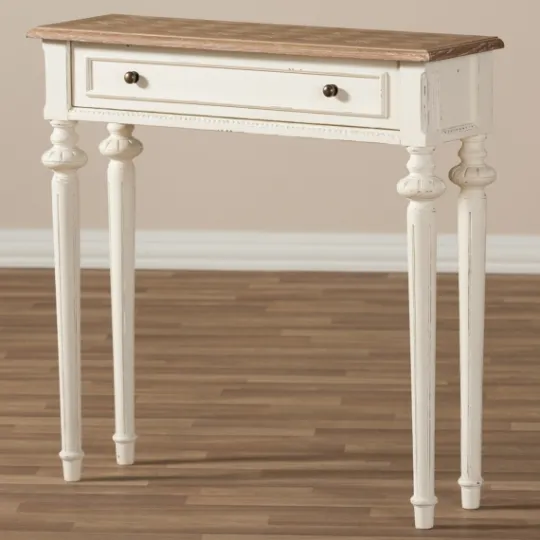 Kirkland's Home Marquetterie Whitewashed Oak Top Console Table- Console Tables