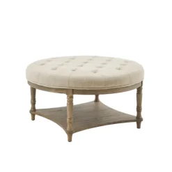 Kirkland's Home Martha Stewart Round Cream Ottoman With Shelf- Benches & Ottomans