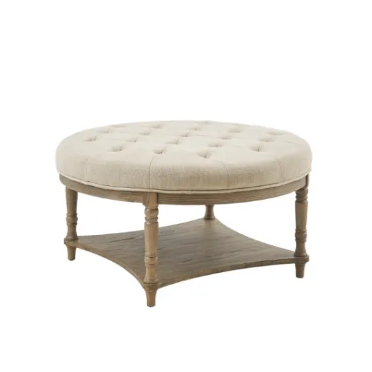 Kirkland's Home Martha Stewart Round Cream Ottoman With Shelf- Benches & Ottomans