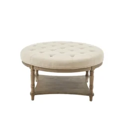 Kirkland's Home Martha Stewart Round Cream Ottoman With Shelf- Benches & Ottomans