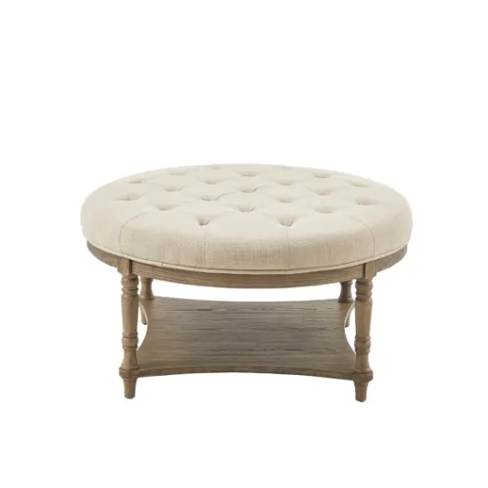 Kirkland's Home Martha Stewart Round Cream Ottoman With Shelf- Benches & Ottomans