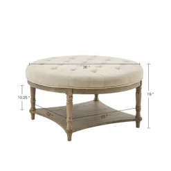 Kirkland's Home Martha Stewart Round Cream Ottoman With Shelf- Benches & Ottomans