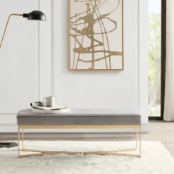 Kirkland's Home Martha Stewart Upholstered Gold Metal Base Bench- Entryway Furniture