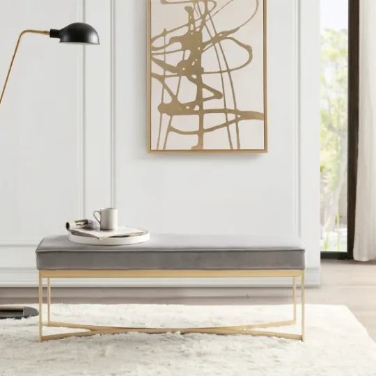 Kirkland's Home Martha Stewart Upholstered Gold Metal Base Bench- Entryway Furniture