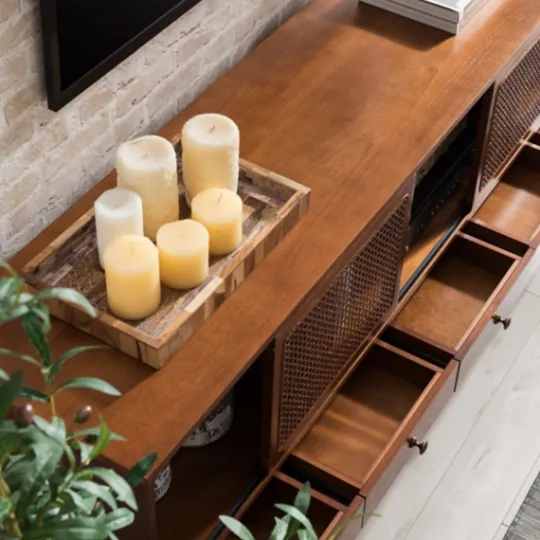 Kirkland's Home Martina Midcentury Woven Cane Media Cabinet- Tv Stands & Media Consoles