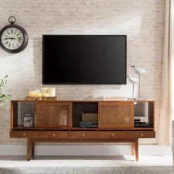 Kirkland's Home Martina Midcentury Woven Cane Media Cabinet- Tv Stands & Media Consoles