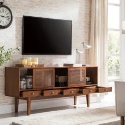 Kirkland's Home Martina Midcentury Woven Cane Media Cabinet- Tv Stands & Media Consoles