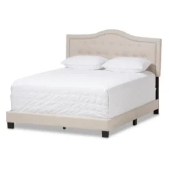 Kirkland's Home Mary Beige Button Tufted Kind Bed Frame- Beds & Headboards