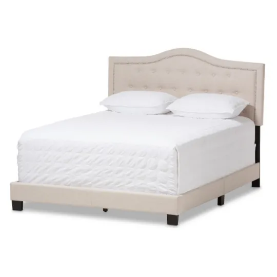 Kirkland's Home Mary Beige Button Tufted Kind Bed Frame- Beds & Headboards