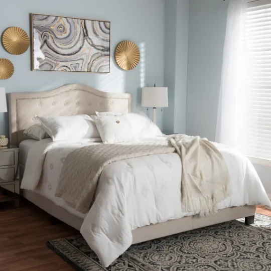 Kirkland's Home Mary Beige Button Tufted Kind Bed Frame- Beds & Headboards