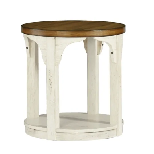 Kirkland's Home Mary White And Natural Wooden Round Accent Table- Accent & End Tables
