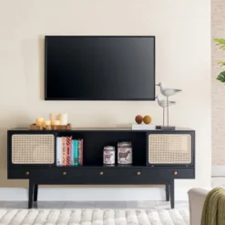 Kirkland's Home Matilda Midcentury Woven Cane Media Cabinet- Tv Stands & Media Consoles