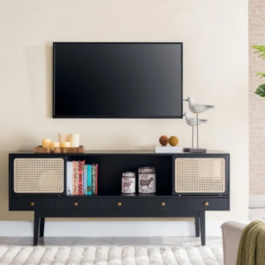 Kirkland's Home Matilda Midcentury Woven Cane Media Cabinet- Tv Stands & Media Consoles