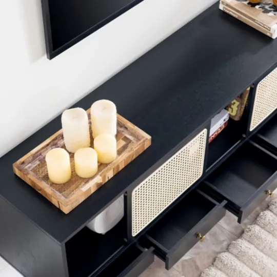 Kirkland's Home Matilda Midcentury Woven Cane Media Cabinet- Tv Stands & Media Consoles