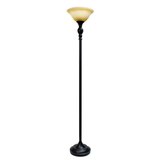 Kirkland's Home Matte Black And Amber Glass Torchiere- Floor Lamps