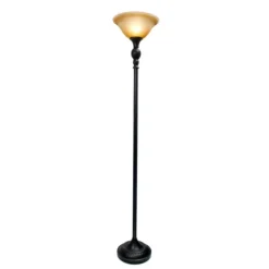 Kirkland's Home Matte Black And Amber Glass Torchiere- Floor Lamps