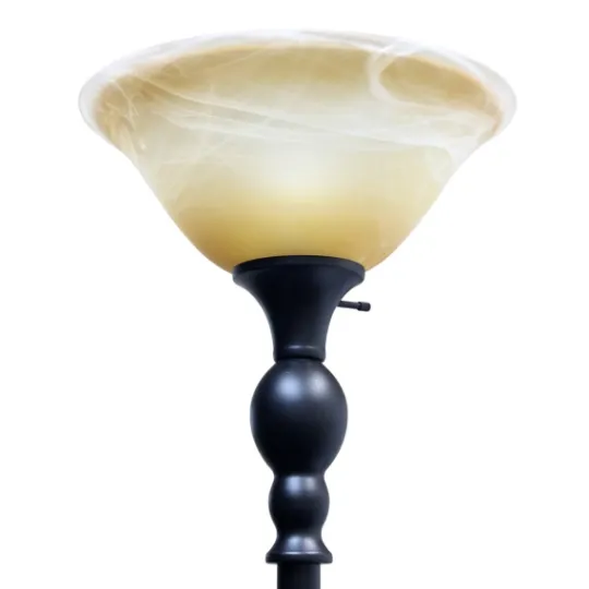 Kirkland's Home Matte Black And Amber Glass Torchiere- Floor Lamps