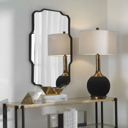 Kirkland's Home Matte Black Thin Linear Iron Frame Wall Mirror- Decorative Mirrors