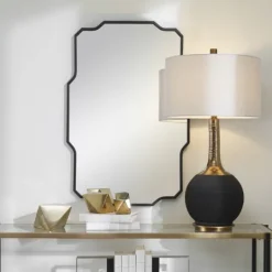 Kirkland's Home Matte Black Thin Linear Iron Frame Wall Mirror- Decorative Mirrors