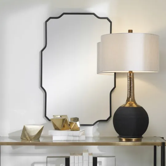 Kirkland's Home Matte Black Thin Linear Iron Frame Wall Mirror- Decorative Mirrors
