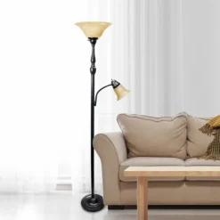 Kirkland's Home Matte Bronze And Amber Reading Arm Torchiere- Floor Lamps
