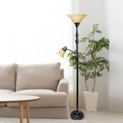 Kirkland's Home Matte Bronze And Amber Reading Arm Torchiere- Floor Lamps