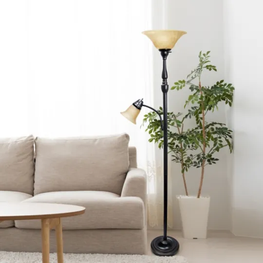 Kirkland's Home Matte Bronze And Amber Reading Arm Torchiere- Floor Lamps