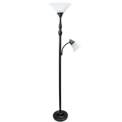 Kirkland's Home Matte Bronze And White Reading Arm Torchiere- Floor Lamps