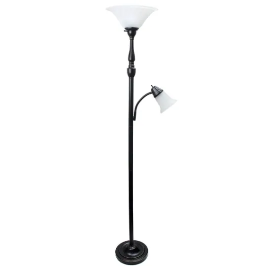 Kirkland's Home Matte Bronze And White Reading Arm Torchiere- Floor Lamps